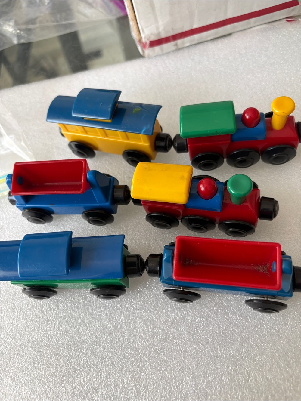Colorful Wooden Toy Train Set - Red, Blue, Yellow, Green vintage